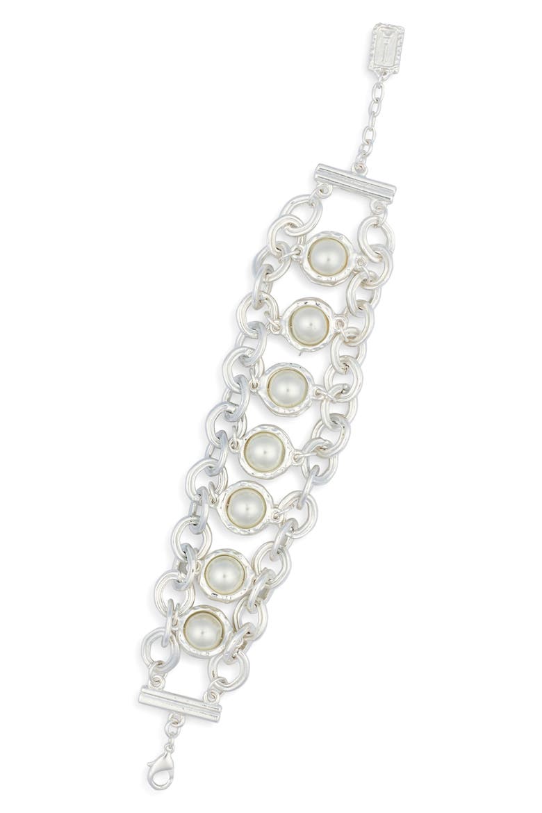 Milky Faux Pearl Bracelet, Main, color, SILVER