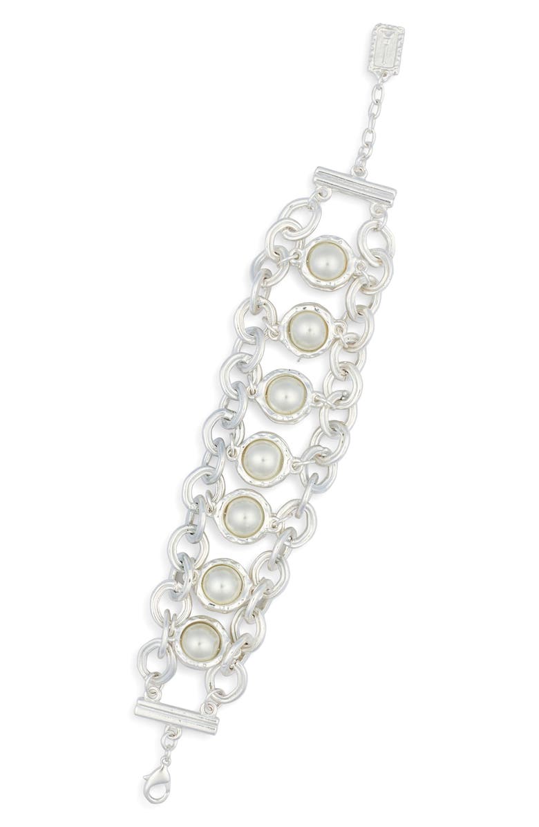 Karine Sultan Milky Faux Pearl Bracelet, Main, color, Silver