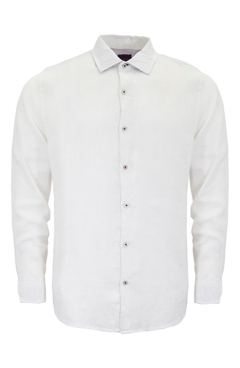 Lords of Harlech Uomo Solid Long Sleeve Fine Linen Shirt, Main, color, Laurent White