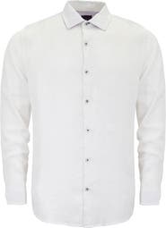 Lords of Harlech Uomo Solid Long Sleeve Fine Linen Shirt