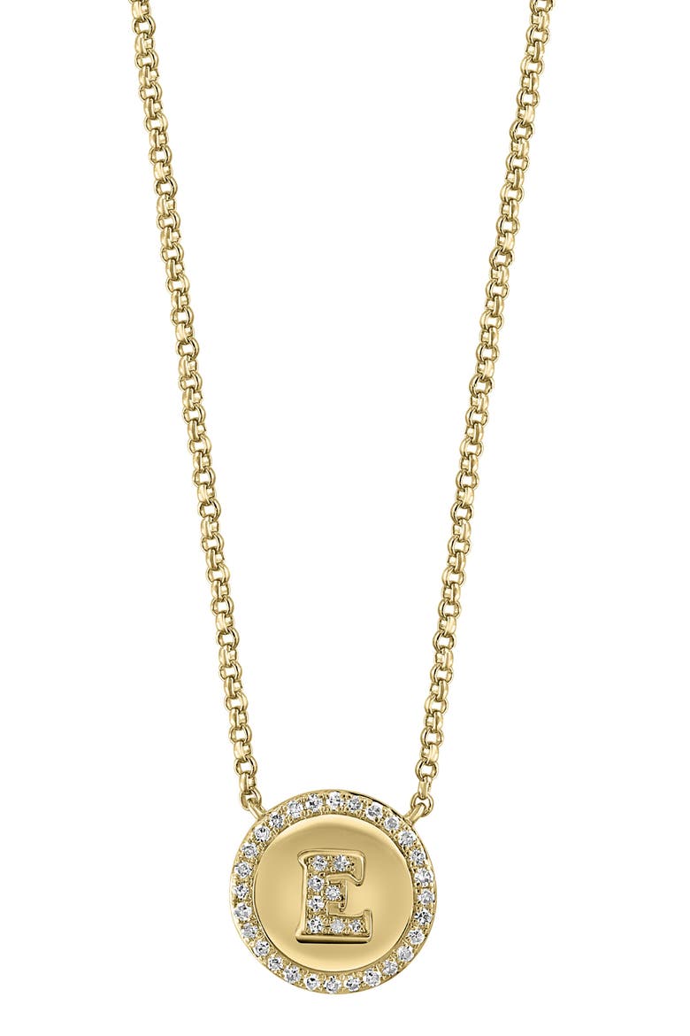 Diamond 'E' Initial Pendant Necklace, Main, color, GOLD