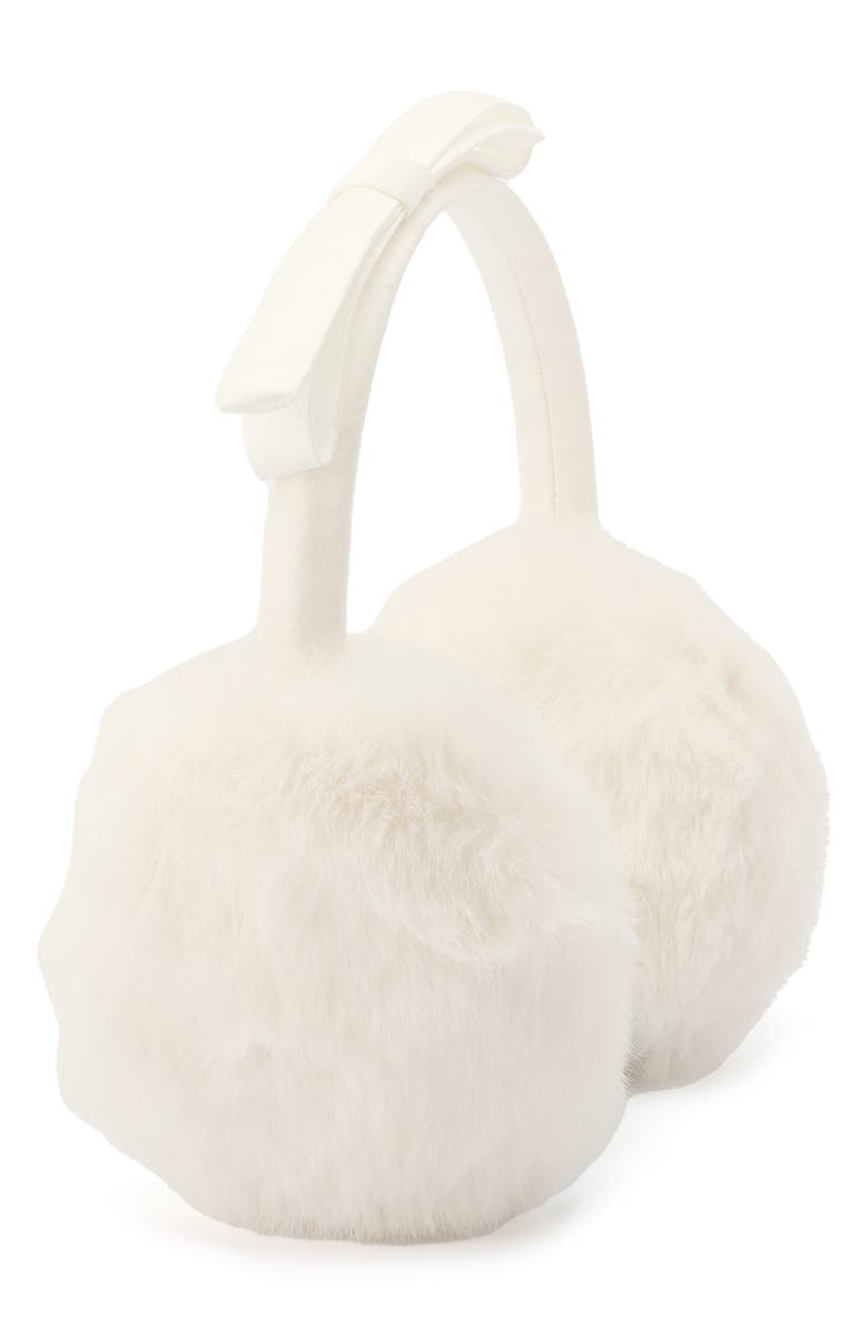 Kate Spade New York shoelace bow faux fur earmuffs, Alternate, color, French Cream