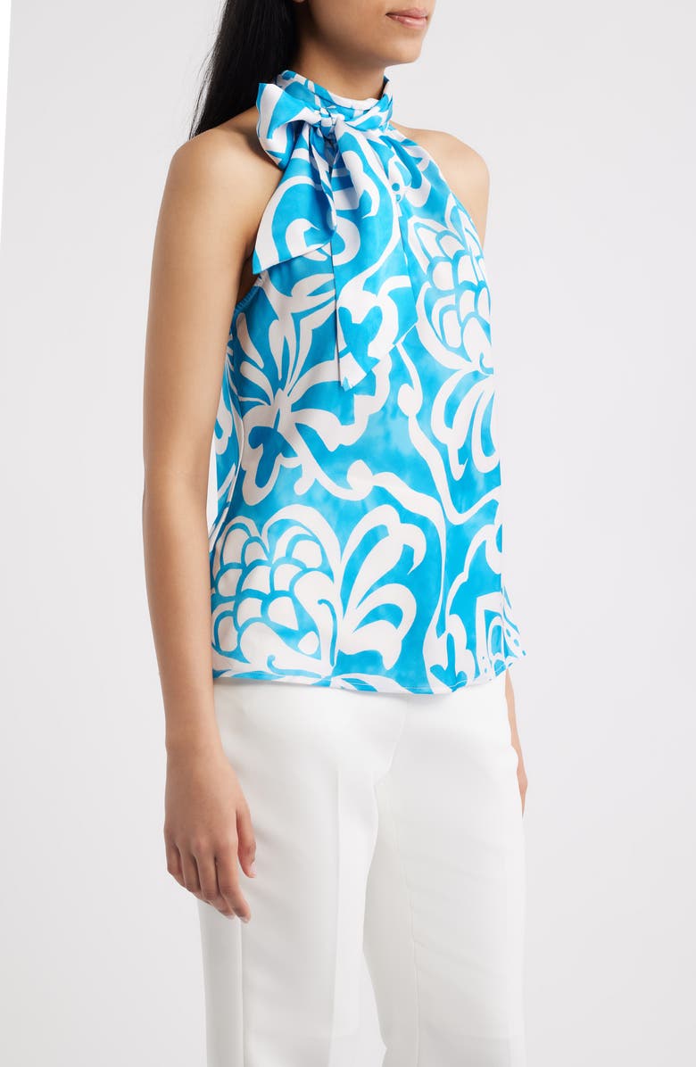 Tahari ASL Pleated Mock Neck Top, Alternate, color, Blue Jewel