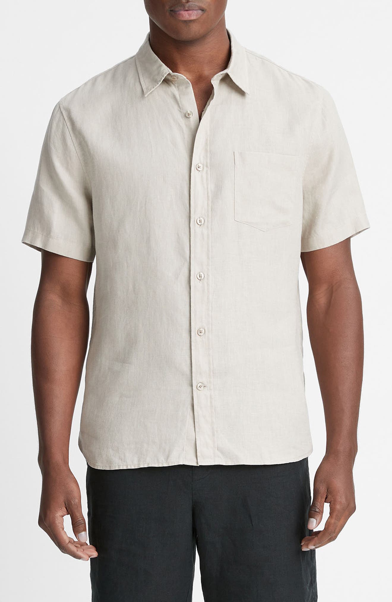 Vince Classic Fit Short Sleeve Linen Shirt