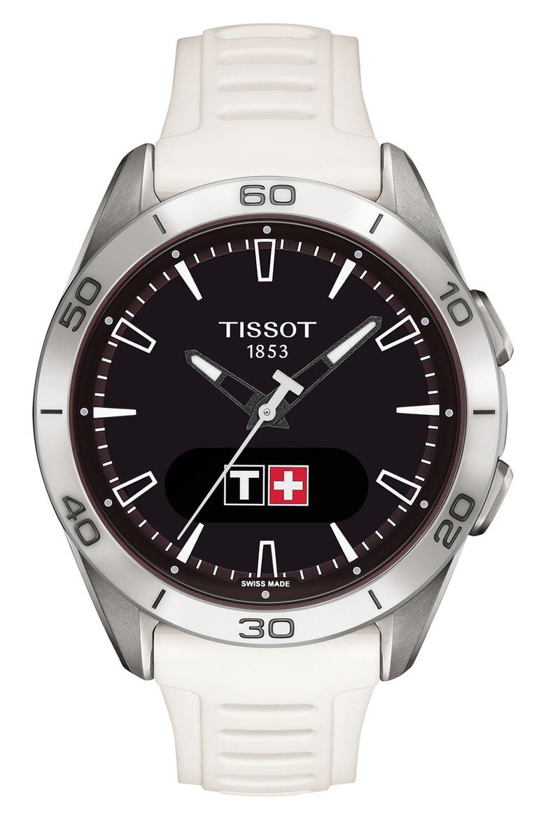 T-Touch Connect Sport Solar Smart Silicone Strap Watch, 43.75mm, Main, color, WHITE