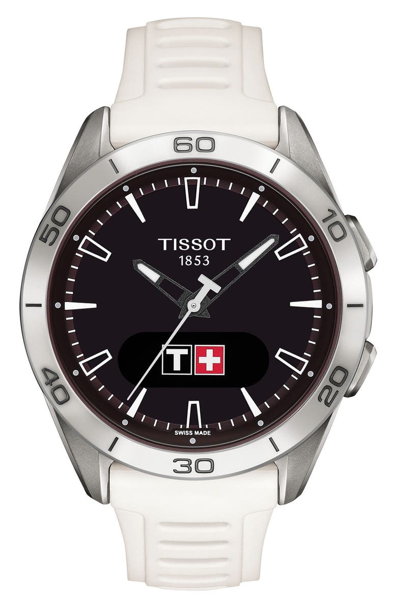 Tissot T-Touch Connect Sport Solar Smart Silicone Strap Watch, 43.75mm, Main, color, White