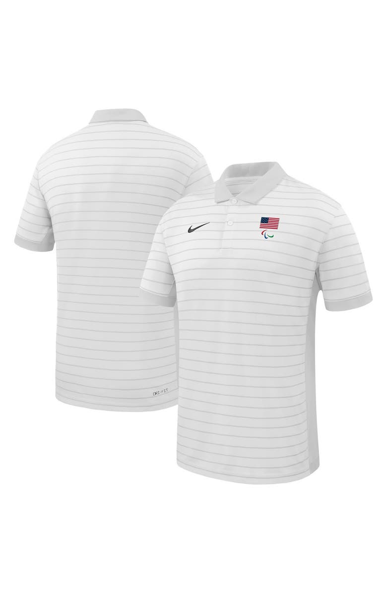 Nike Men's Nike  White U.S. Paralympics Team Victory Stripe Performance Polo, Alternate, color, White