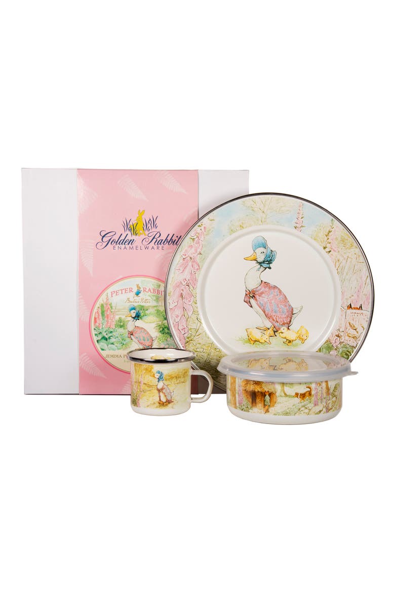 Jemima Puddle-Duck Enamel Child's Dish Set, Main, color, WHITE