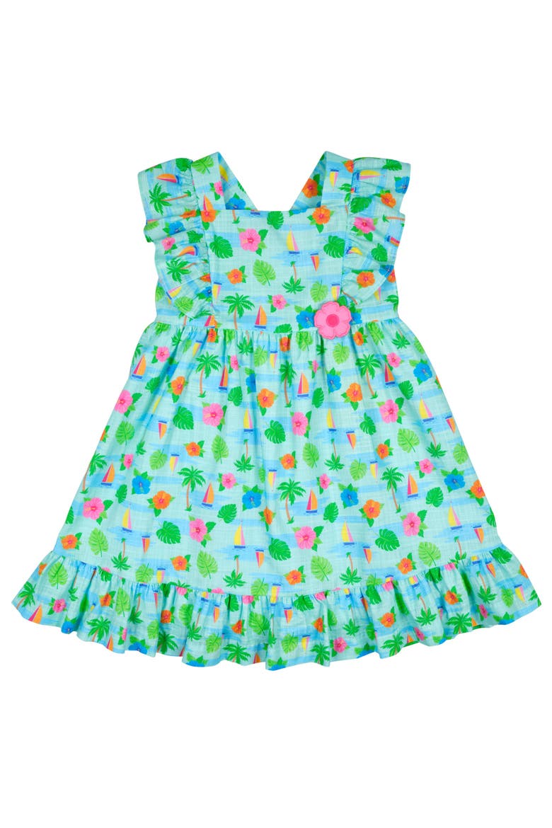 Printed Linen-Look Dress With Flower, Main, color, Blue/White