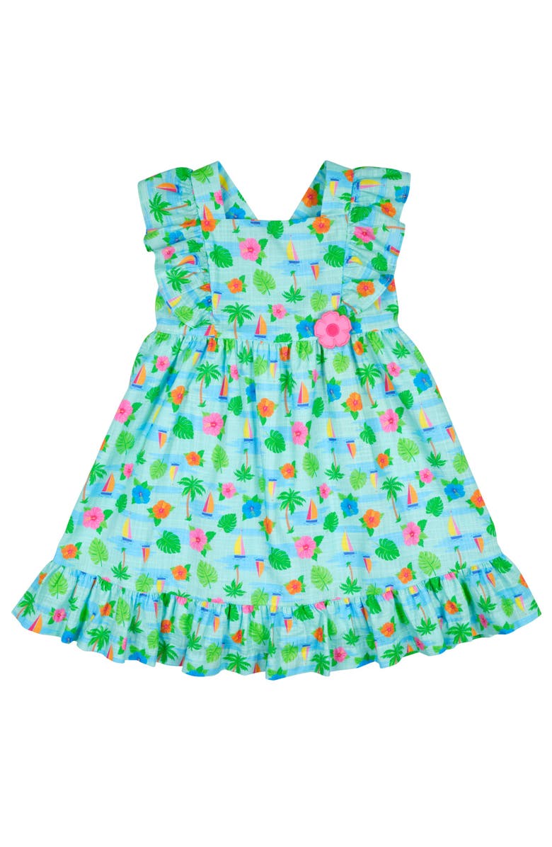 Florence Eiseman Printed Linen-Look Dress With Flower, Main, color, Blue/White