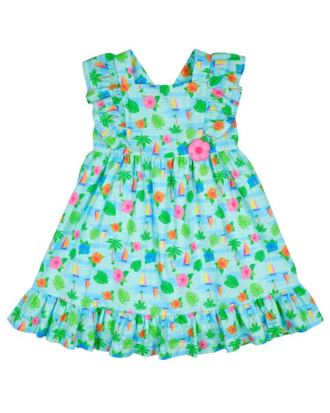 Printed Linen-Look Dress With Flower (Toddler, Little Kid, Big Kid)