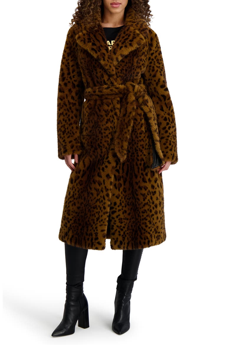 Leopard Print Faux Fur Wrap Coat, Main, color, LEOPARD