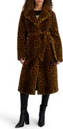 KARL LAGERFELD PARIS Leopard Print Faux Fur Wrap Coat