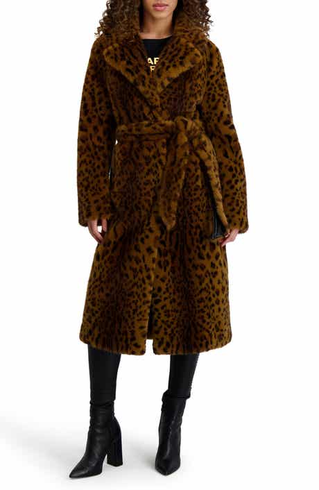 KARL LAGERFELD PARIS Leopard Print Faux Fur Wrap Coat