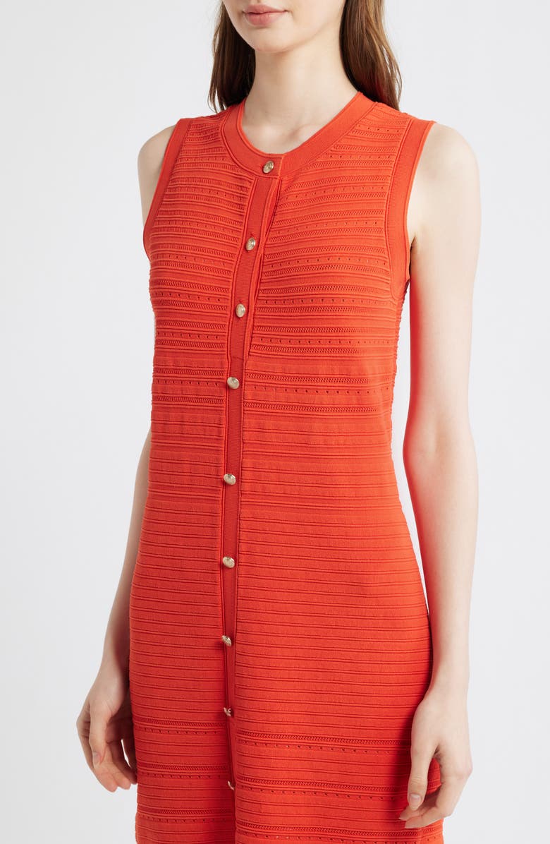 Elie Tahari The Alessandra Sleeveless Button Front Knit Midi Dress, Alternate, color, Orange Dream