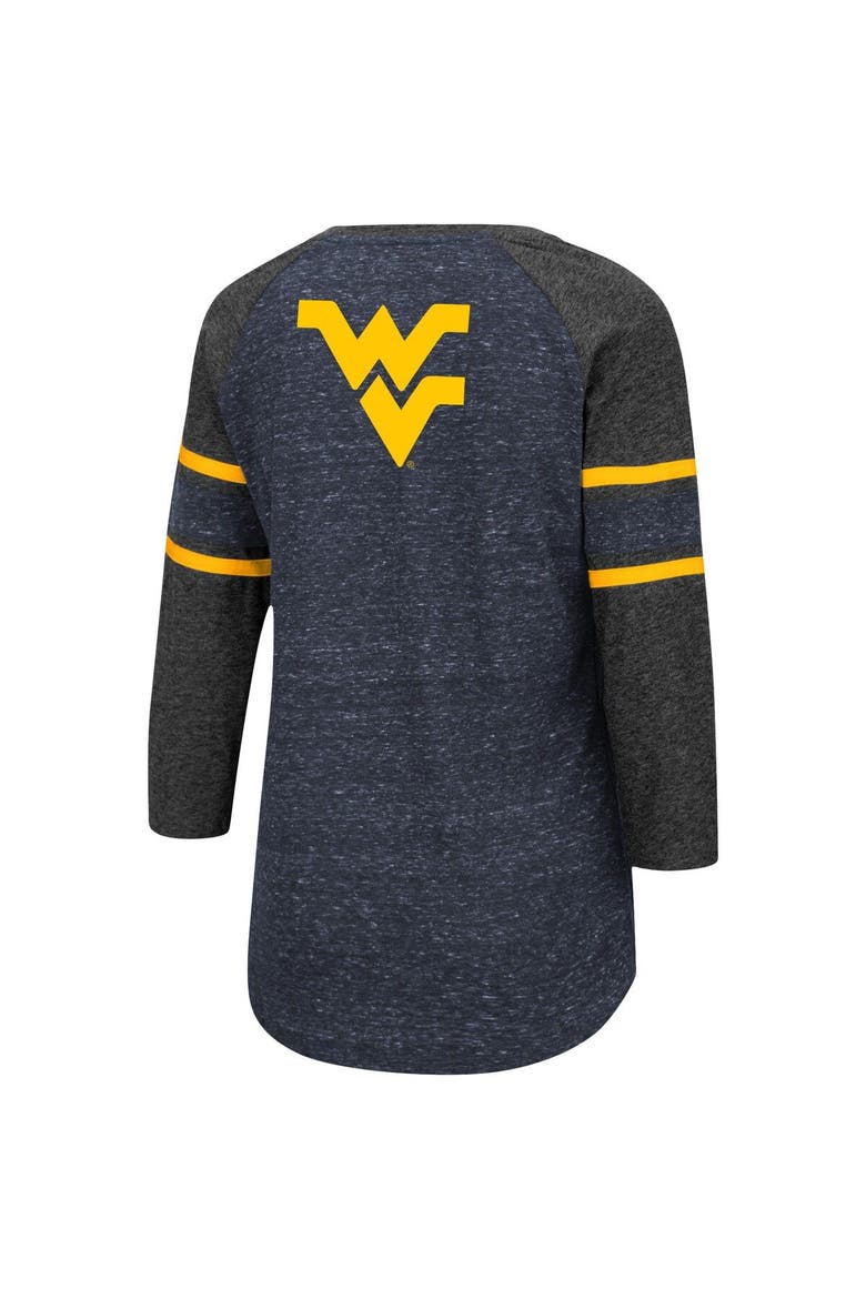 Women's Colosseum Navy/Heathered Charcoal West Virginia Mountaineers Scienta Pasadena Raglan 3/4 Sleeve Lace-Up T-Shirt, Alternate, color, Navy