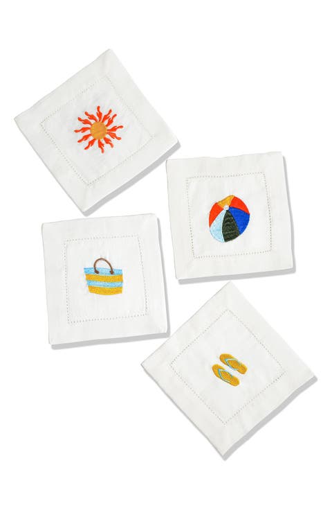 Set of 4 Embroidered Linen Napkins