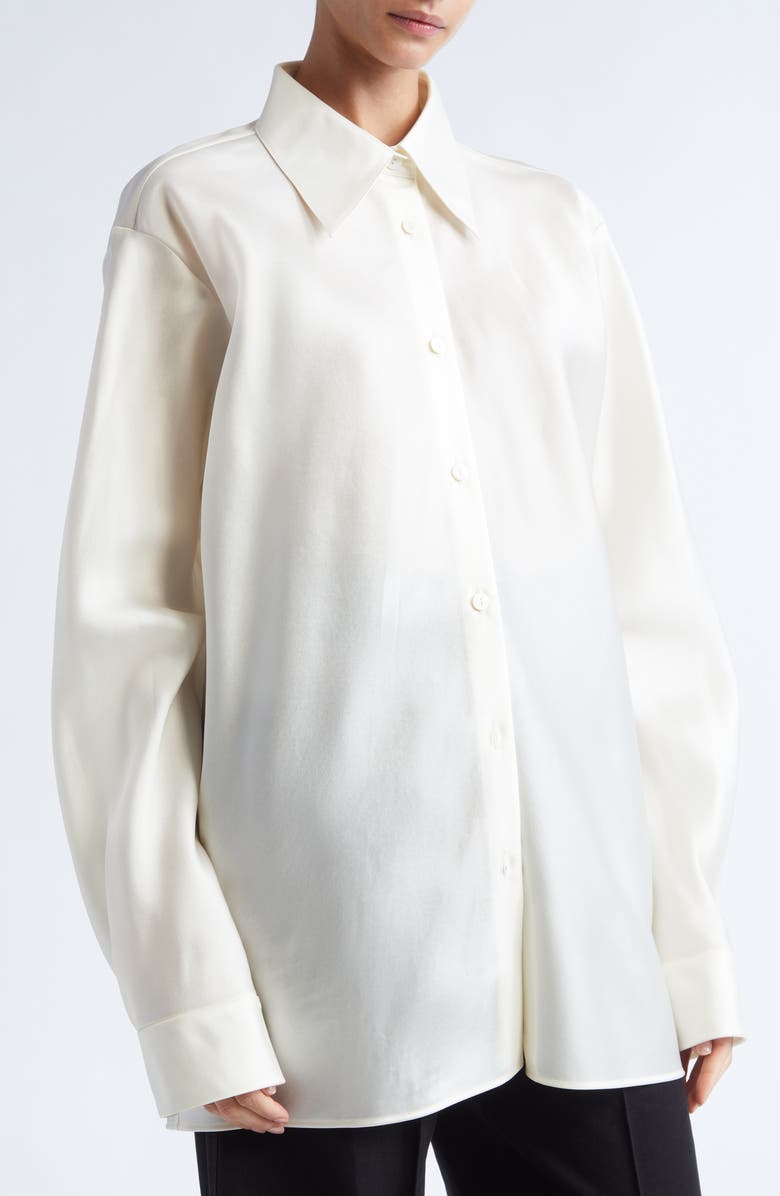 GIA STUDIOS Perle Oversize Vietnamese Silk Button-Up Shirt, Alternate, color, Cream