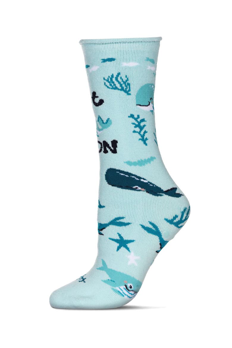 Big Kid's Get Whale Soon Greeting Card Crew Socks, Main, color, Light Blue