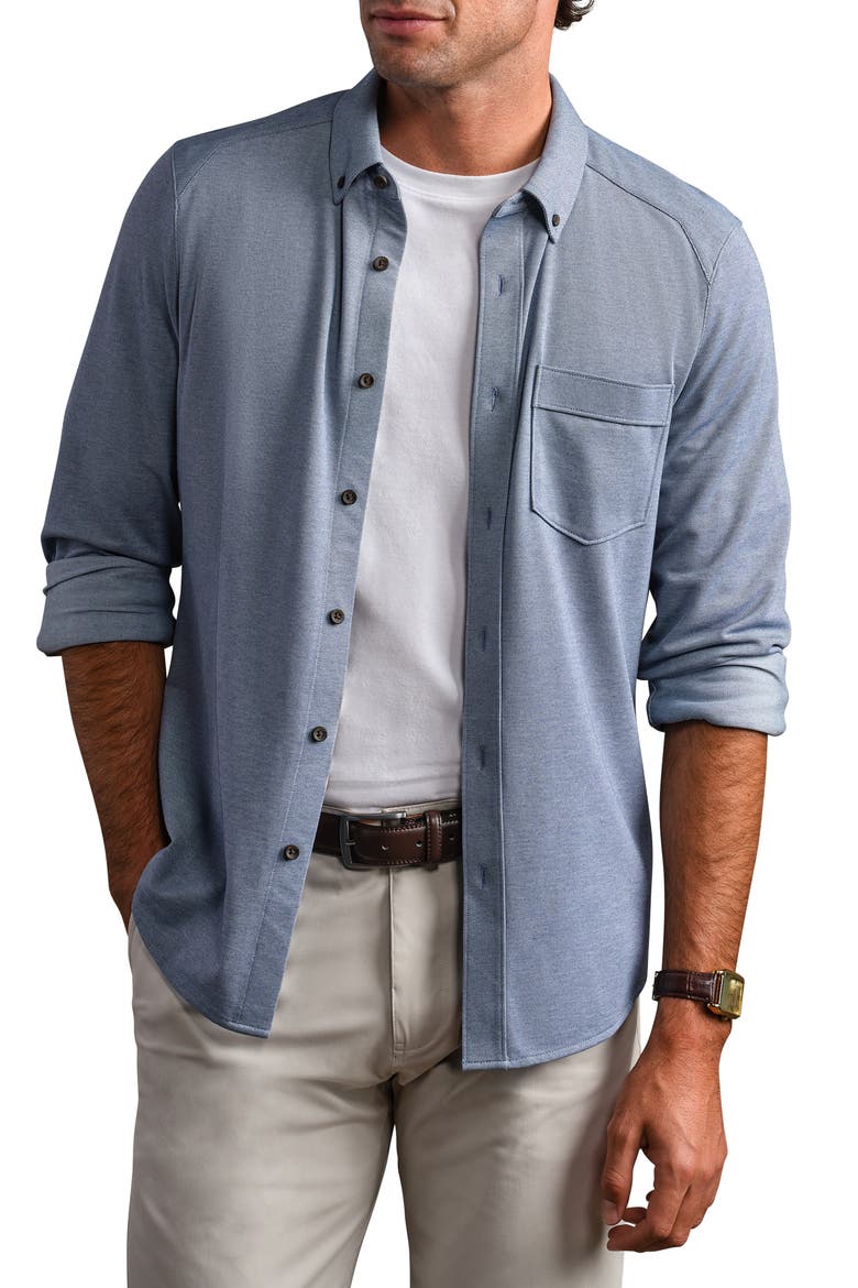 Effortless Oxford Performance Button-Down Shirt, Main, color, BLUE PEARL HEATHER