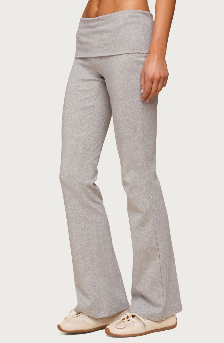 EDIKTED Ivanne Foldover Stretch Cotton Flare Pants, Alternate, color, Dark-Gray-Melange
