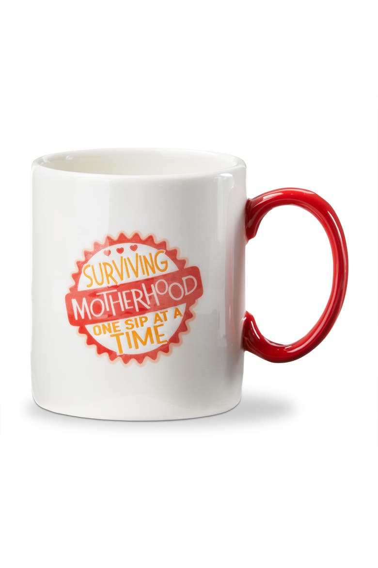 Surviving Motherhood One Sip A Time Earthenware Mug Multi 16 oz 3.75x4 in, Main, color, Red