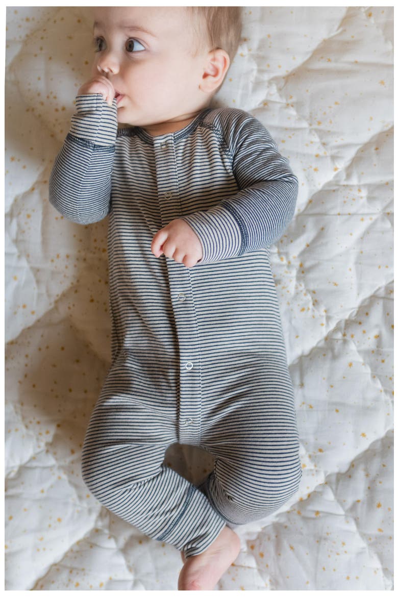 Stripes Away Raglan Sleeve Organic Cotton Romper, Alternate, color, INK