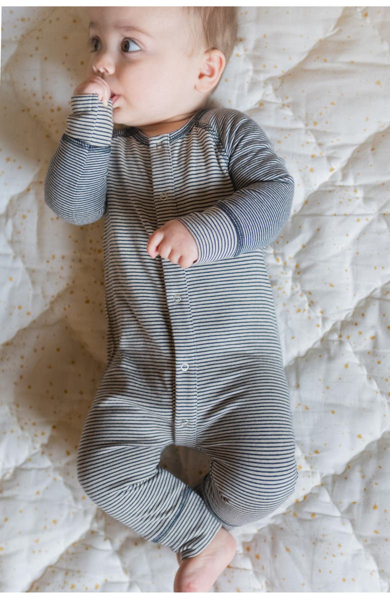Pehr Stripes Away Raglan Sleeve Organic Cotton Romper, Alternate, color, Ink