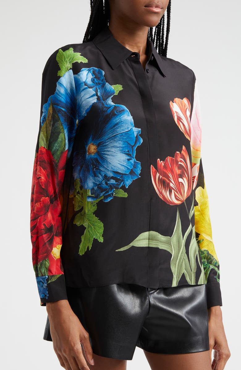 Alice + Olivia Willa Floral Silk Button-Up Shirt, Alternate, color,