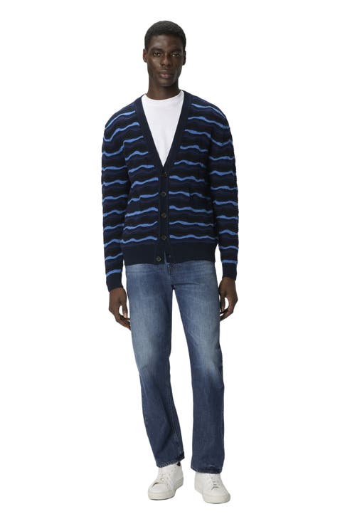 Cardigan In Pure Wool With Wave Stitch