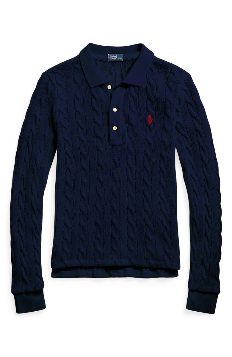 Polo Ralph Lauren Cable Long Sleeve Cotton Polo Sweater, Alternate, color,