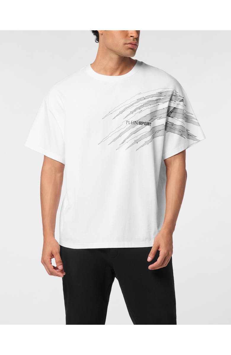PLEIN SPORT Round Neck T-Shirt Scratch Men, Main, color, White