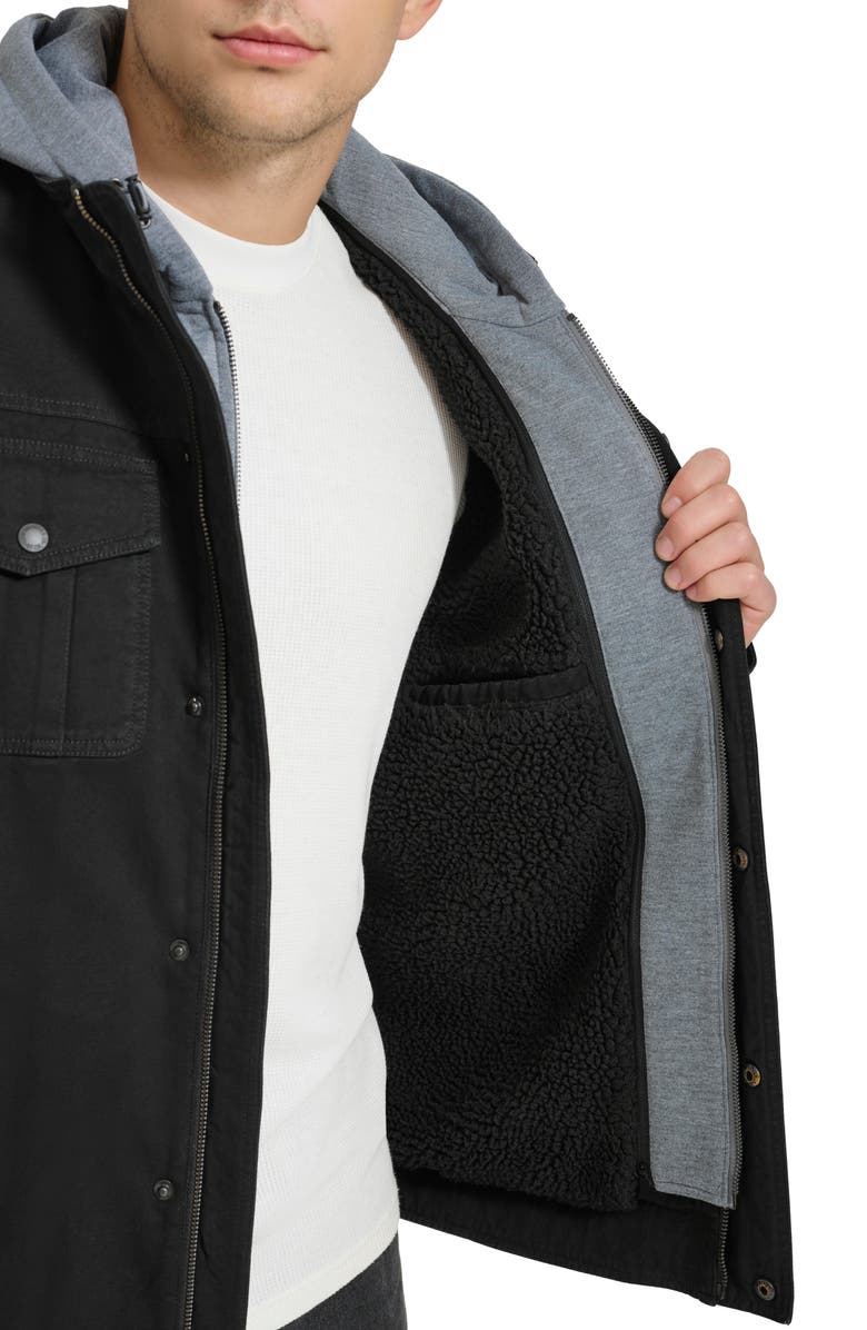Levi's<sup>®</sup> Washed Cotton Faux Shearling Lined Hooded Military Jacket, Alternate, color, Black
