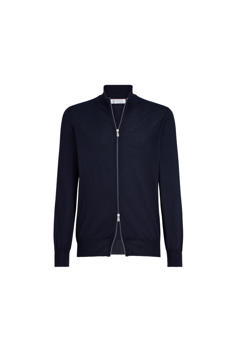 Cashmere and silk cardigan, Alternate, color, Navy Blue