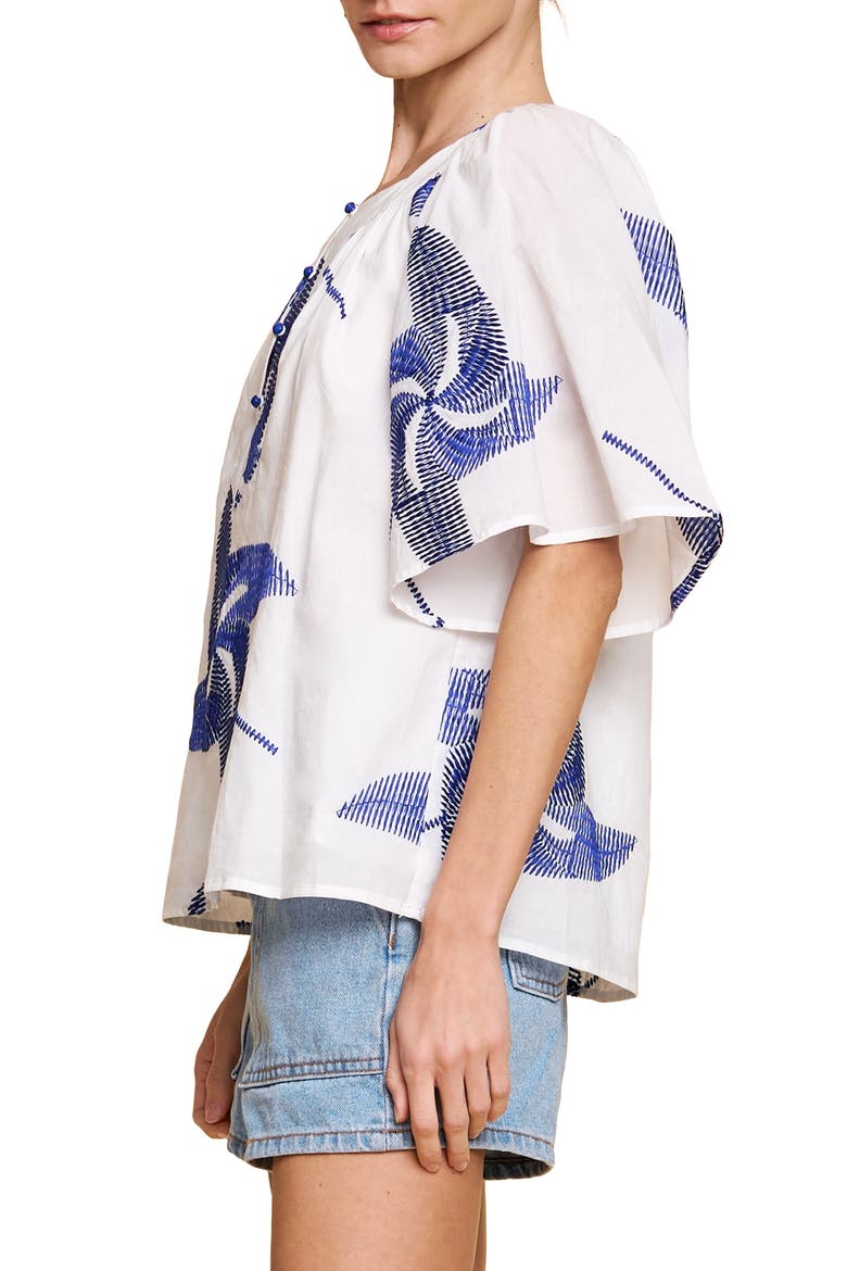Alexia Embroidery Top, Alternate, color, OFF WHITE/BLUE