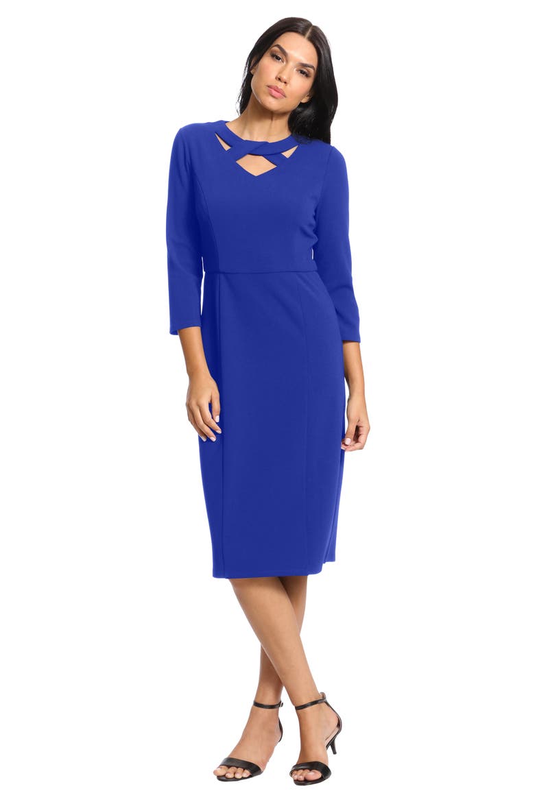 Twist Neck Scuba Crepe Dress, Alternate, color, COBALT