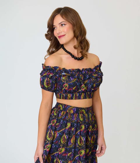 1970s Off Ruffle Up Crop Top