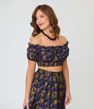 Unique Vintage 1970s Off Ruffle Up Crop Top