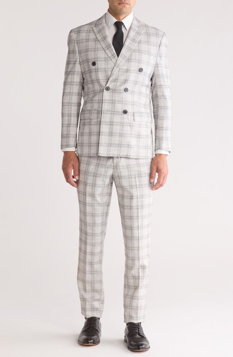 Gino Vitale Slim Fit Check Double Breasted Suit, Main, color, White
