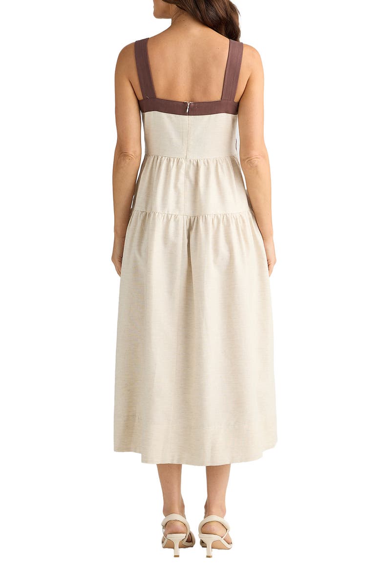 Jolie Contrast Trim Midi Dress, Alternate, color, NATURAL W CHOCOLATE