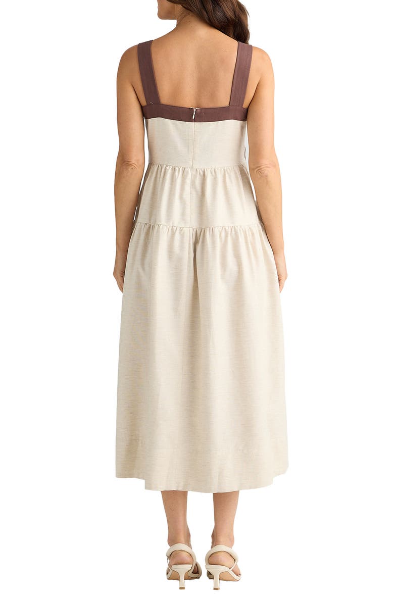 Brave+True Jolie Contrast Trim Midi Dress, Alternate, color, Natural W Chocolate