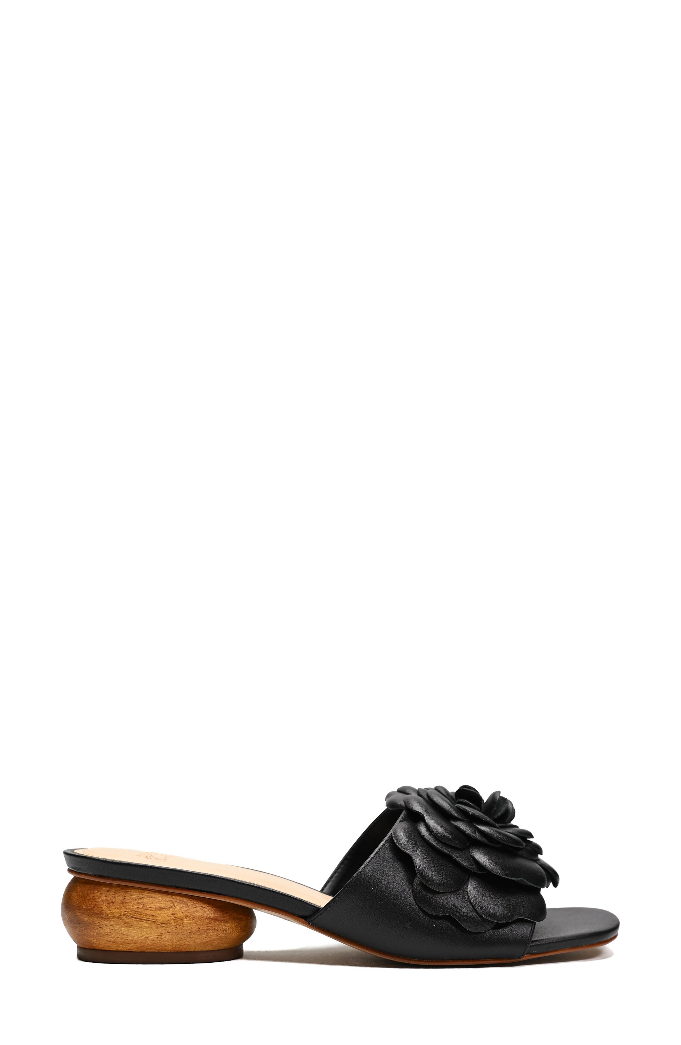 Rose Floral Slide Leather Sandal, Alternate, color, BLACK