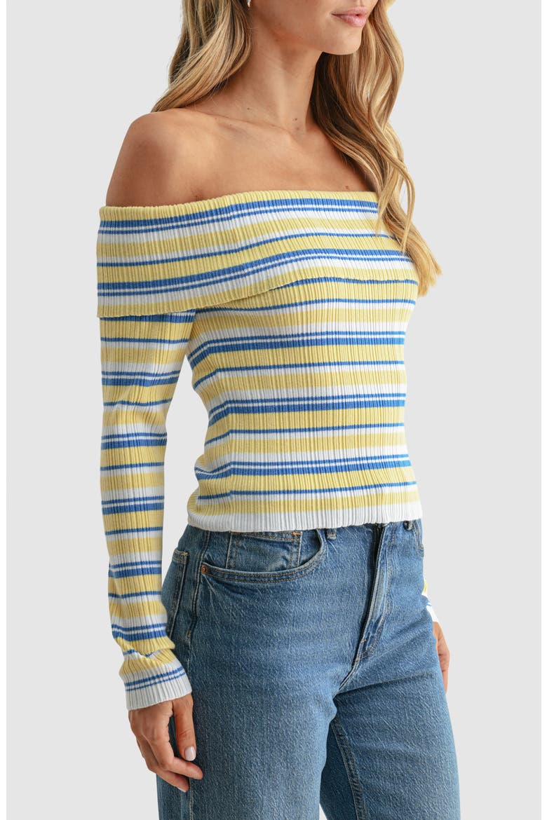 Off the Shoulder Striped Ribbed Top, Alternate, color, BLUE YELLOW