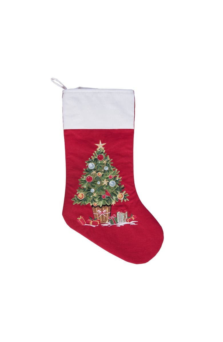 C&F Home Tree & Presents Embroidered 100% Cotton Hanging Christmas Stocking 20", Main, color, Red