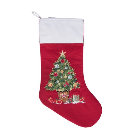 Tree 
Presents Embroidered 100% Cotton Hanging Christmas Stocking 20"