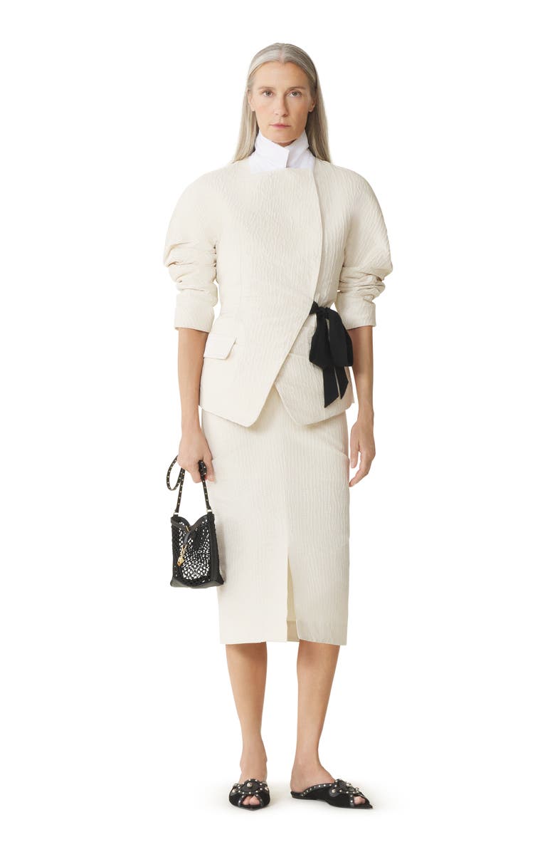 Lanvin White Belted Jacquard Jacket, Main, color, Ecru