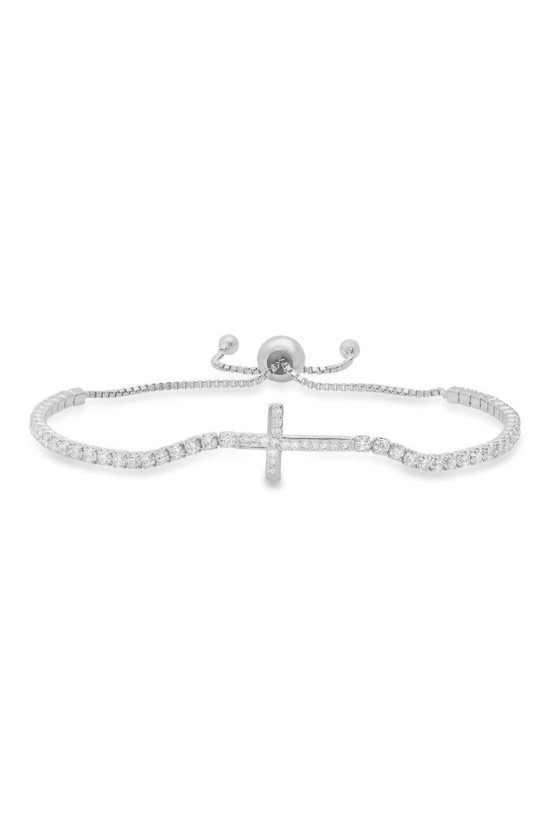 Sterling Silver Cubic Zirconia Cross Bracelet, Main, color, SILVER