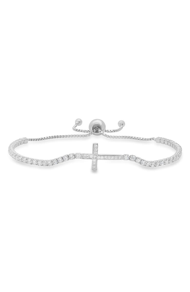 Queen Jewels Sterling Silver Cubic Zirconia Cross Bracelet, Main, color, Silver