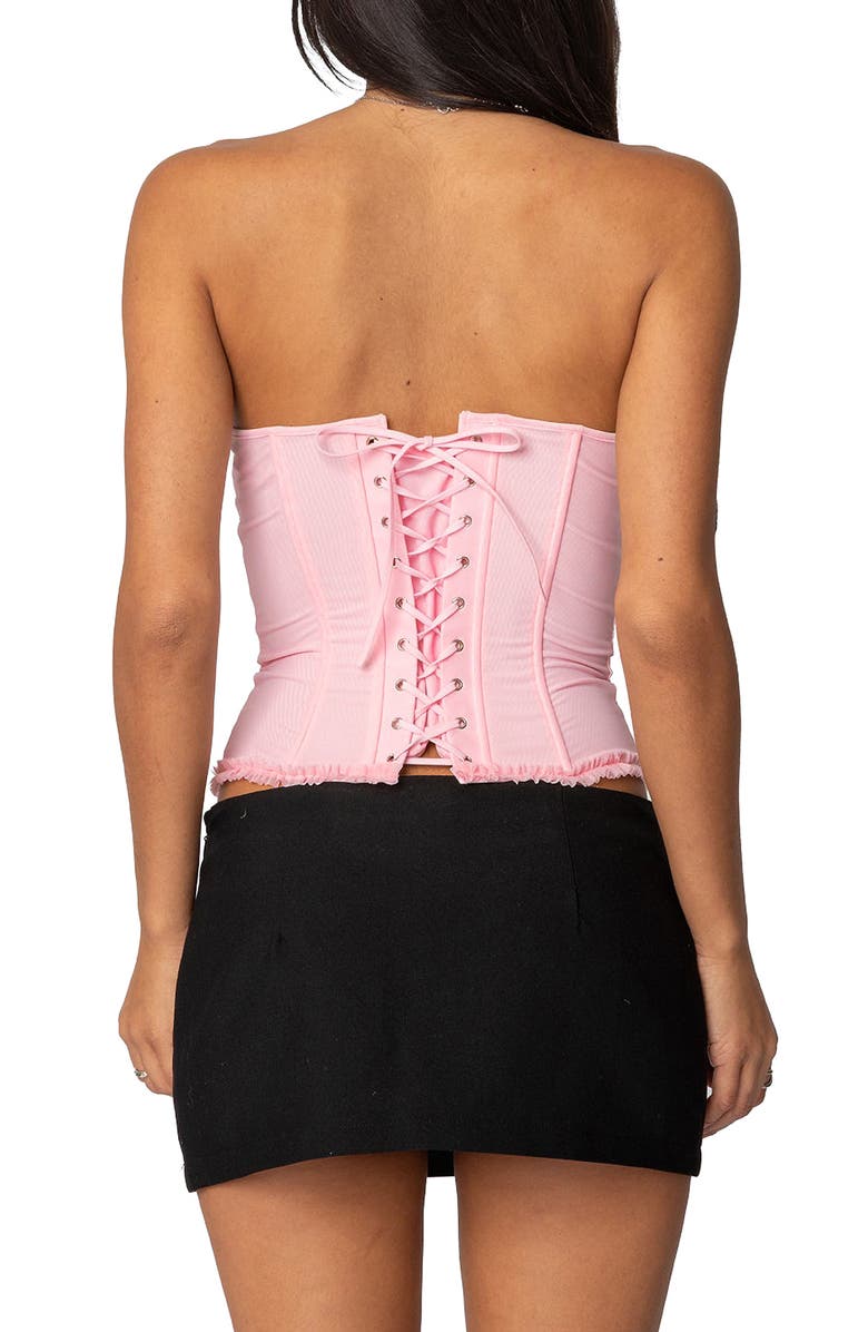 EDIKTED Deirdre Lace-Up Strapless Mesh Corset Top, Alternate, color, Pink