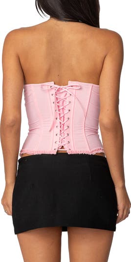 EDIKTED Deirdre Lace-Up Strapless Mesh Corset Top | Nordstrom